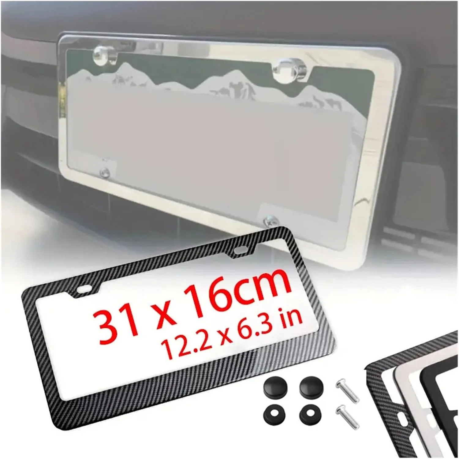 1pcs Stainless Universal US Model License Plate Frame Steel Front and Rear Car License Plate Frame Label(1 Silver)
