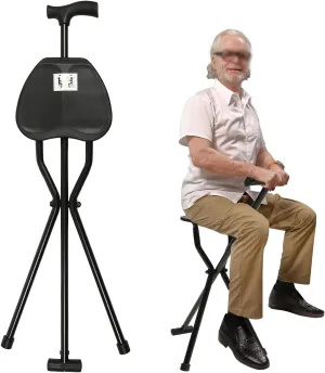 2-in-1 Walking Cane with Seat Cane Stool Crutch Chair,Portable Folding Walking Stick Cane Chair Lightweight Sturdy Tripod Cane Stool for Elderly,Men,Women,Max Load 249.12lbs