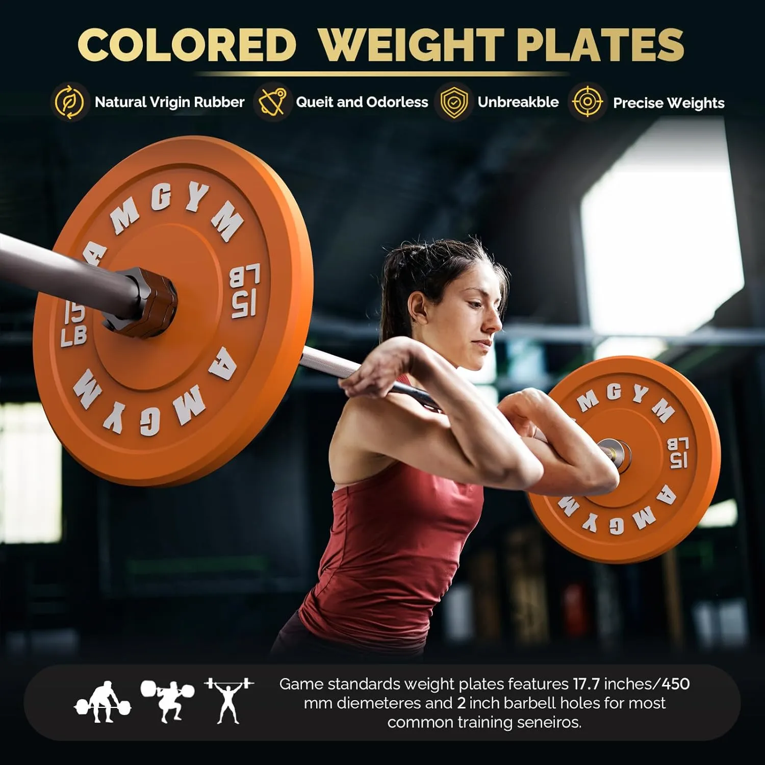 2 Inch Bumper Plates，10-500lbs，Barbell Rubber Olympic Weight Plates Set for Home Gym, Strength Training & Weight Lifting,Multiple Options/Colors