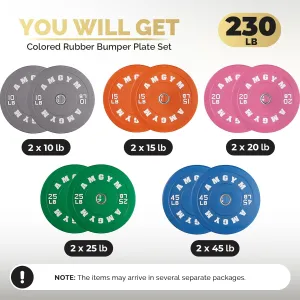2 Inch Bumper Plates，10-500lbs，Barbell Rubber Olympic Weight Plates Set for Home Gym, Strength Training & Weight Lifting,Multiple Options/Colors