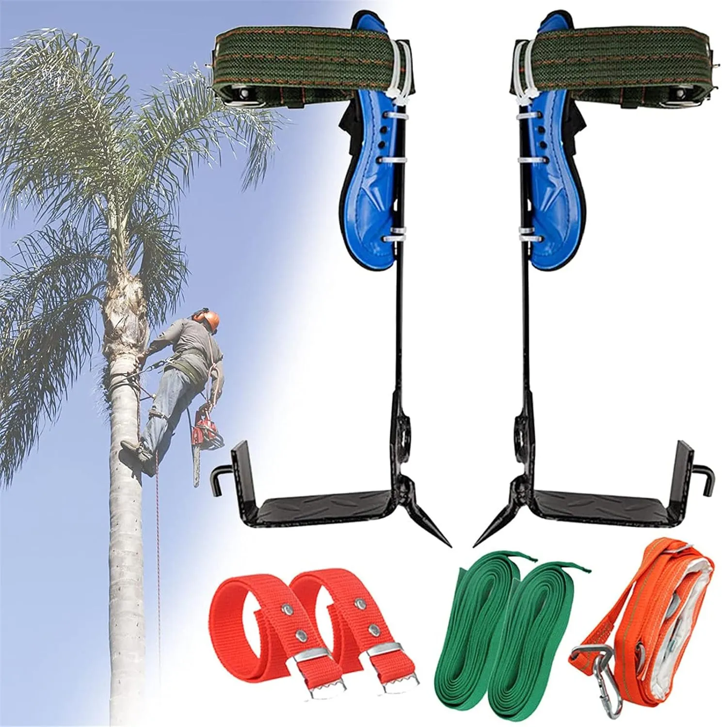2 Pack Tree Climbing Gears, Adjustable Tree Climbing Spikes with Harness Belt and Non-Slip Pedal, 304 Stainless Steel Tree Climbing Tool for Picking Fruit, Outdoor Sports.