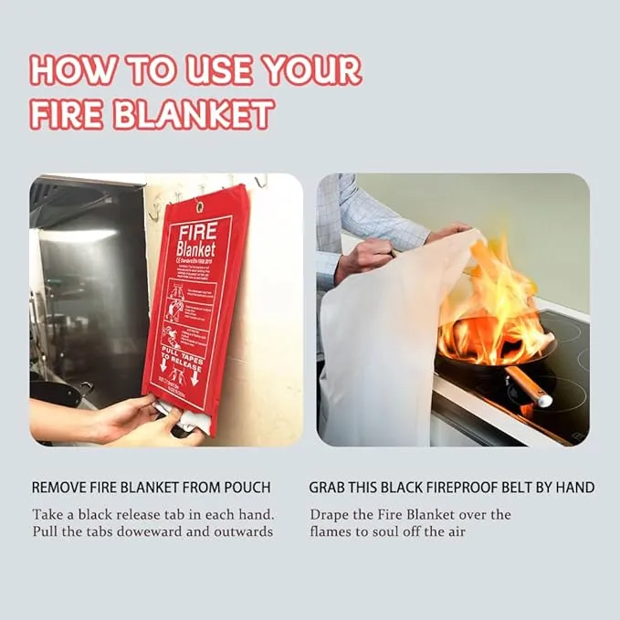 2 Packs 47" x 47" Fiberglass Emergency Fire Blanket for Home and Kitchen Camping Welding BBQ Picnic Fireproof Blanket