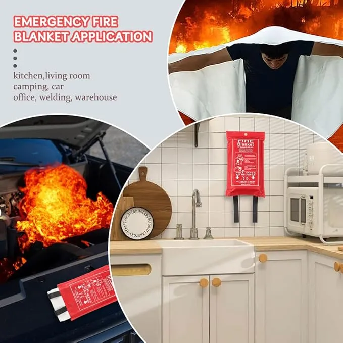 2 Packs 47" x 47" Fiberglass Emergency Fire Blanket for Home and Kitchen Camping Welding BBQ Picnic Fireproof Blanket
