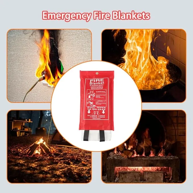 2 Packs 47" x 47" Fiberglass Emergency Fire Blanket for Home and Kitchen Camping Welding BBQ Picnic Fireproof Blanket
