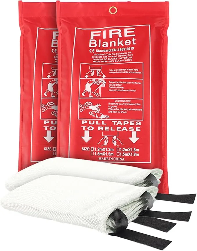 2 Packs 47" x 47" Fiberglass Emergency Fire Blanket for Home and Kitchen Camping Welding BBQ Picnic Fireproof Blanket