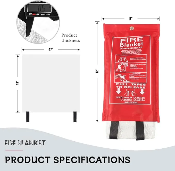 2 Packs 47" x 47" Fiberglass Emergency Fire Blanket for Home and Kitchen Camping Welding BBQ Picnic Fireproof Blanket