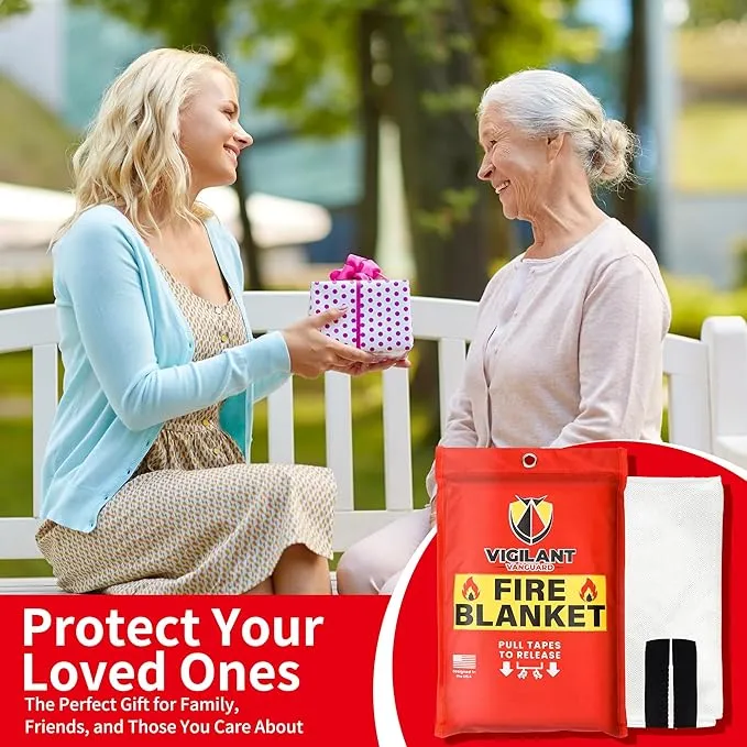 2 x Emergency Fire Blanket for Home and Kitchen (40"x40") with Hooks & Gloves - Reusable Fire Blankets Emergency for Home, Office, Car, Camping, Picnic, School and Warehouse