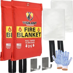 2 x Emergency Fire Blanket for Home and Kitchen (40"x40") with Hooks & Gloves - Reusable Fire Blankets Emergency for Home, Office, Car, Camping, Picnic, School and Warehouse