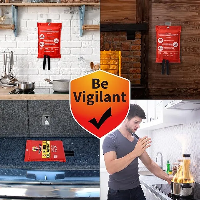 2 x Emergency Fire Blanket for Home and Kitchen (40"x40") with Hooks & Gloves - Reusable Fire Blankets Emergency for Home, Office, Car, Camping, Picnic, School and Warehouse