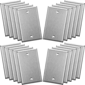 20 Pieces Wall Plate Cover Blank Stainless Steel Metal Outlet Cover Metal Wall Plates Anti Corrosion Brushed Finish for Outdoor, 2.76'' x 4.53'', Silver