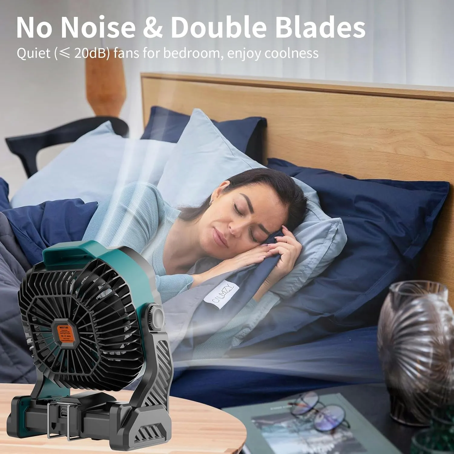 20000mAh Battery powered fan Camping essentials,Rechargeable fan Portable Battery Operated Tent with Light & Hook X26A Cyan