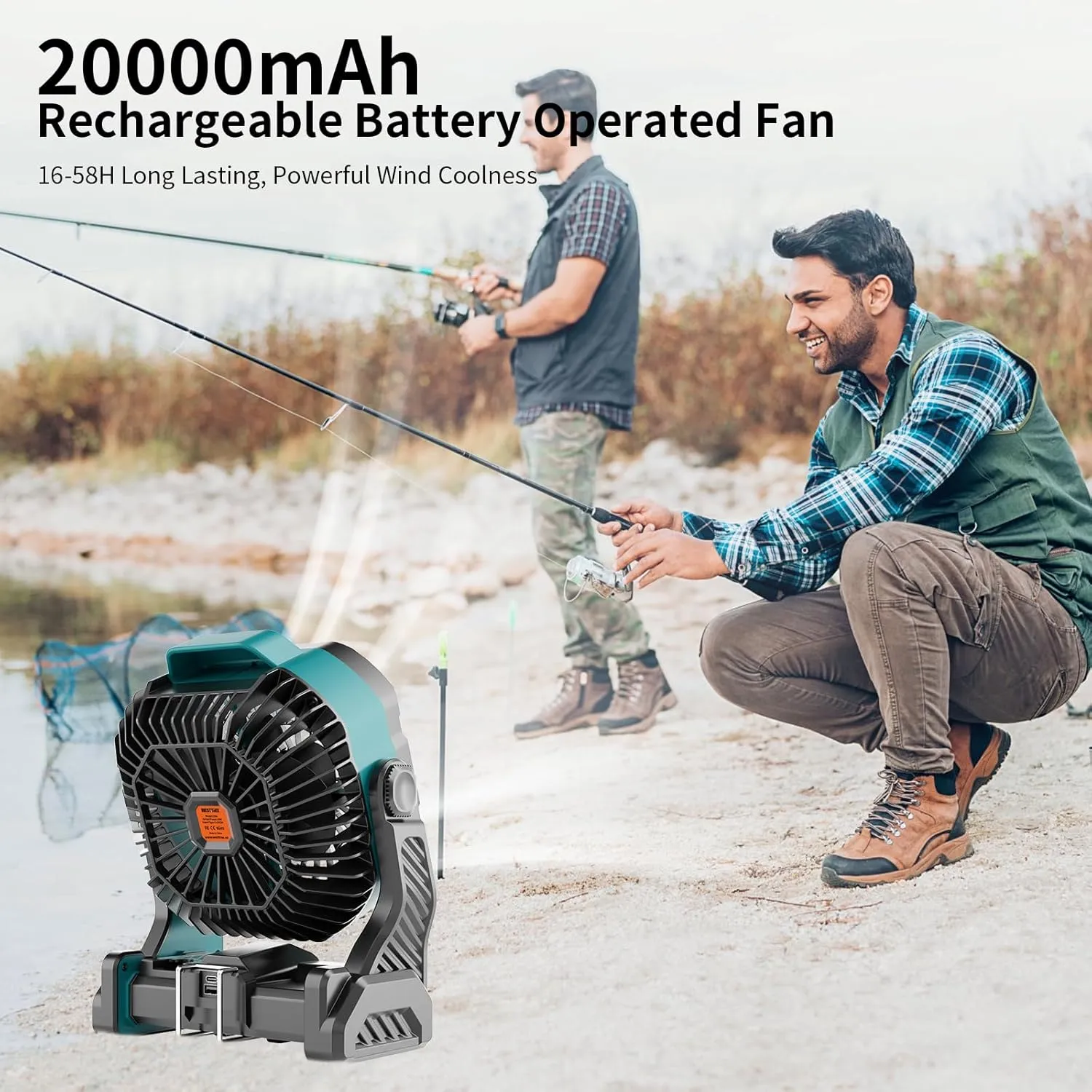 20000mAh Battery powered fan Camping essentials,Rechargeable fan Portable Battery Operated Tent with Light & Hook X26A Cyan