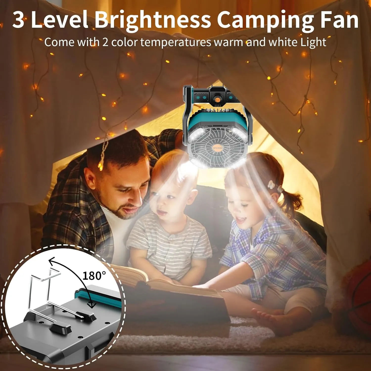 20000mAh Battery powered fan Camping essentials,Rechargeable fan Portable Battery Operated Tent with Light & Hook X26A Cyan