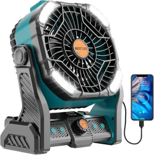 20000mAh Battery powered fan Camping essentials,Rechargeable fan Portable Battery Operated Tent with Light & Hook X26A Cyan