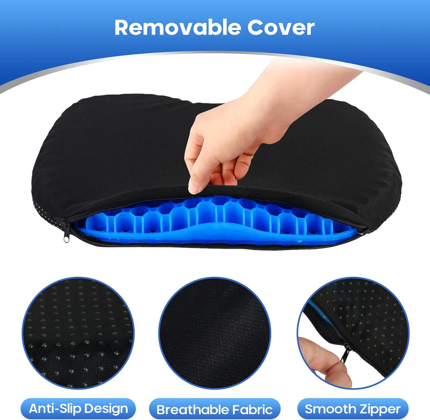2PCS Anti Slip Kayak Gel Seat Cushion with Cover, Waterproof Seat Cushion Kayak Seat Pad for Sit in Inflatable Kayak, Canoe & Boat Fishing, Rowing, Lifetime Kayak Accessories (Blue)