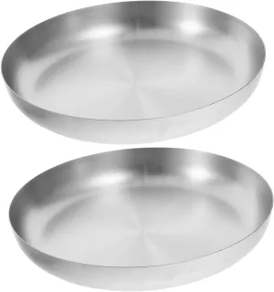 2Pcs Stainless Steel Round Camping Plate Metal Serving Dish for Snacks Desserts Bbq Stylish Dinnerware for Outdoor Dining Home Use Shatterproof Easy to Clean