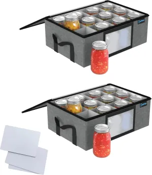 2Pk 16 oz Pint Mason Jar Organizer, Sturdy Pantry Canning Jar Storage Containers, Holds 12 Quart Size Ball Mason Jars, Foldable Canning Organizer, Stackable Home Storage Box w/Lid & Label holder