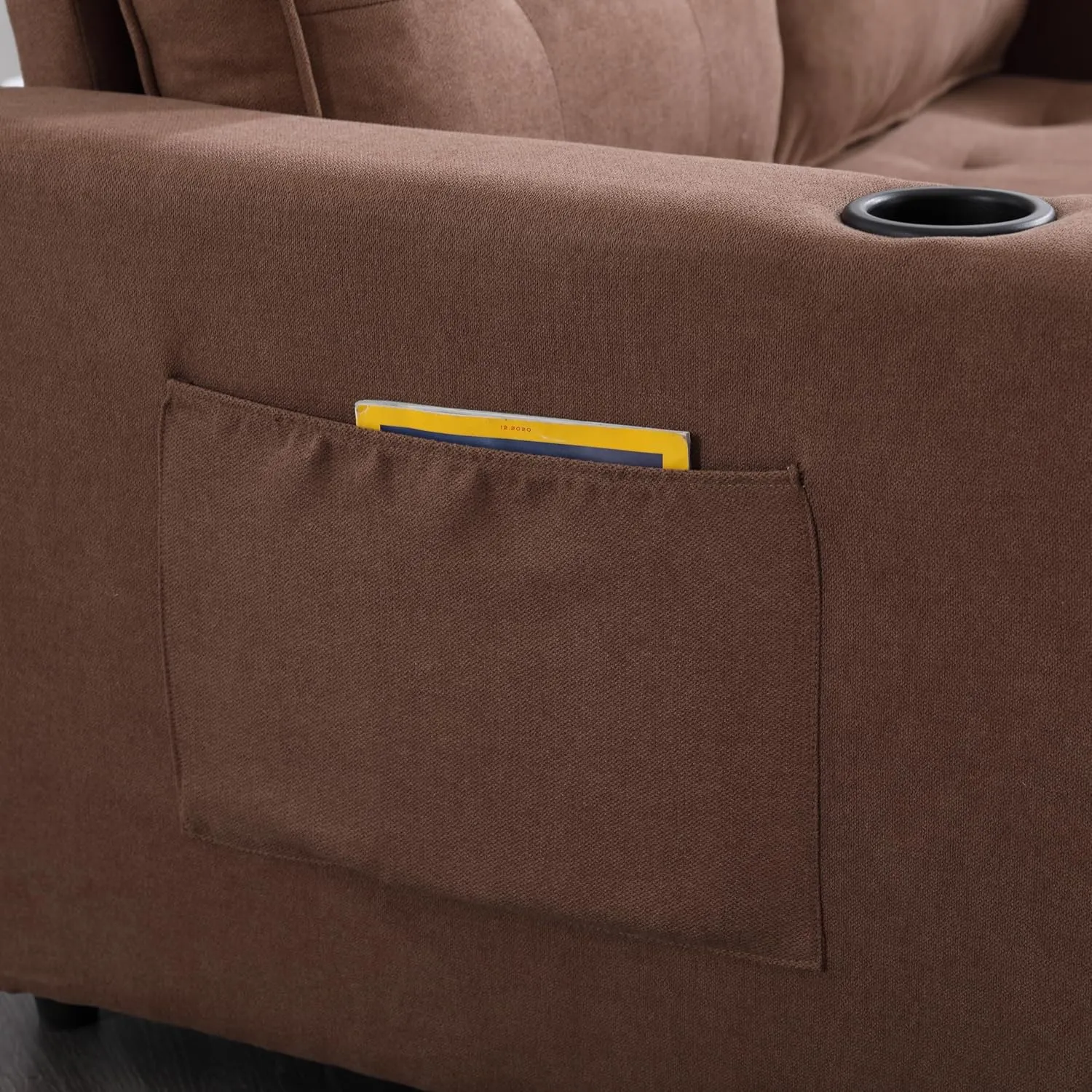 3 Fold Tufted Upholstered Futon Sofa Bed Modern Convertible Foldable Loveseat Floor Sofabed with Pull Out Sleeper Couch Daybed W/Cupholders and Pockets for Living Room