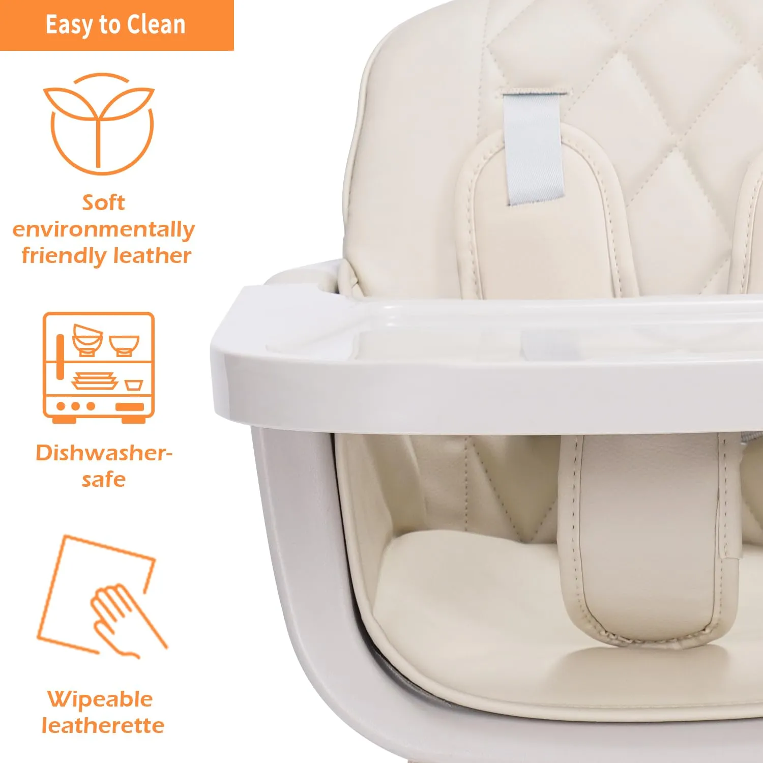 3-in-1 Convertible Wooden High Chair, High Chairs for Babies and Toddlers, Baby High Chair with Adjustable Legs & Dishwasher Safe Tray, Made of Sleek Hardwood & Premium Leatherette, Beige Color