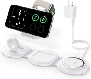 3 in 1 Wireless Charging Station for Apple Multiple Devices, Foldable Magnetic Fast Travel Charger, Compatible with MagSafe iPhone 16 15 14 13 12 Apple Watch & AirPod, Gift for Women