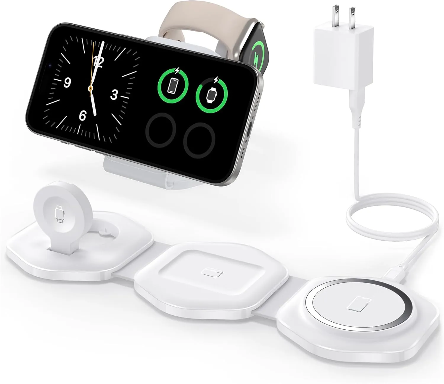 3 in 1 Wireless Charging Station for Apple Multiple Devices, Foldable Magnetic Fast Travel Charger, Compatible with MagSafe iPhone 16 15 14 13 12 Apple Watch & AirPod, Gift for Women