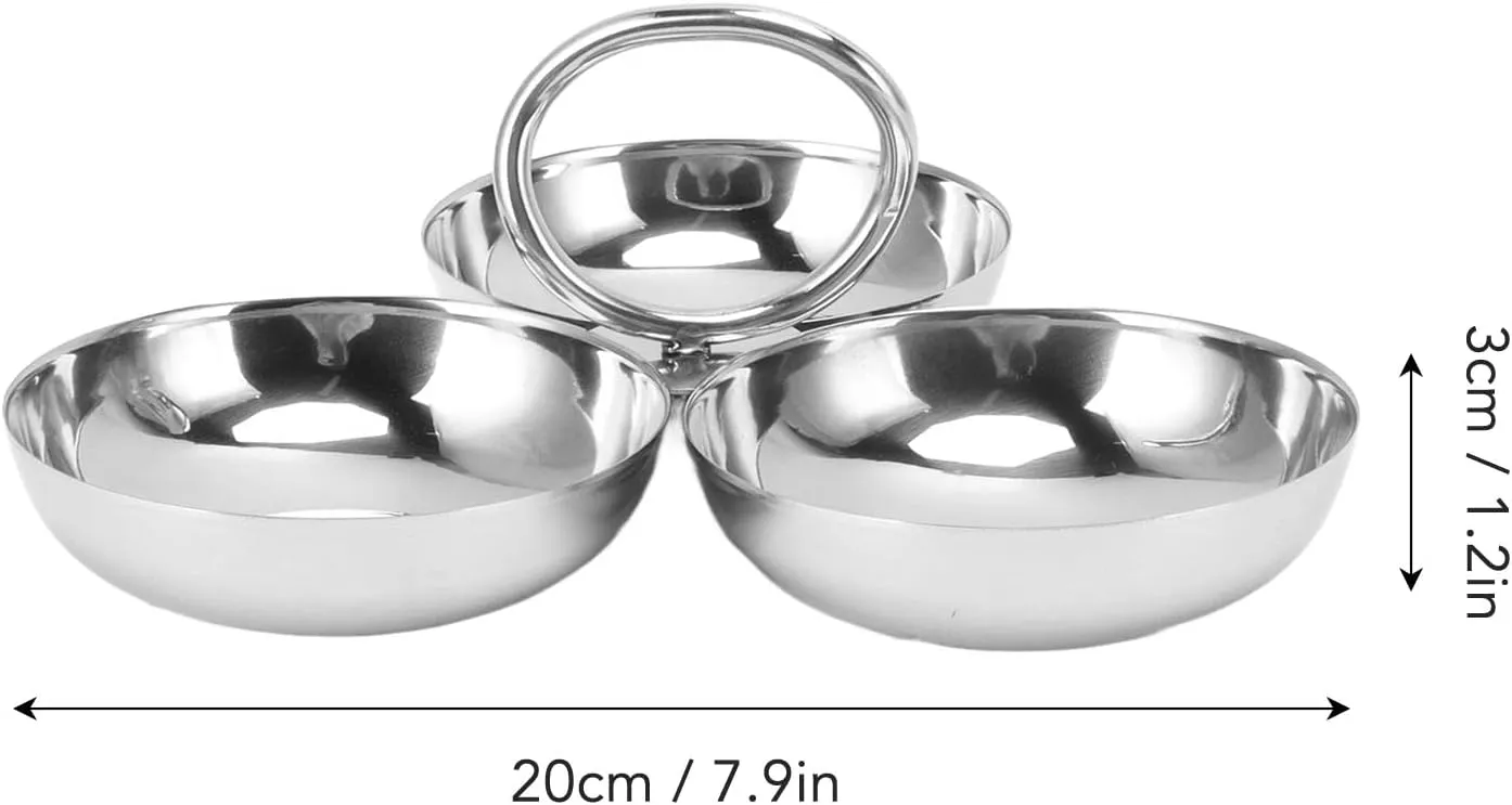 304 Stainless Steel Serving Plate, 3 IN 1 Fruit Bowl Snack Plate, Reusable Dessert Plates, Fruit Plate for Fridge, Simple Snack Tray, Portable Serving Tray for Home Kitchen Party(Mmol/L)
