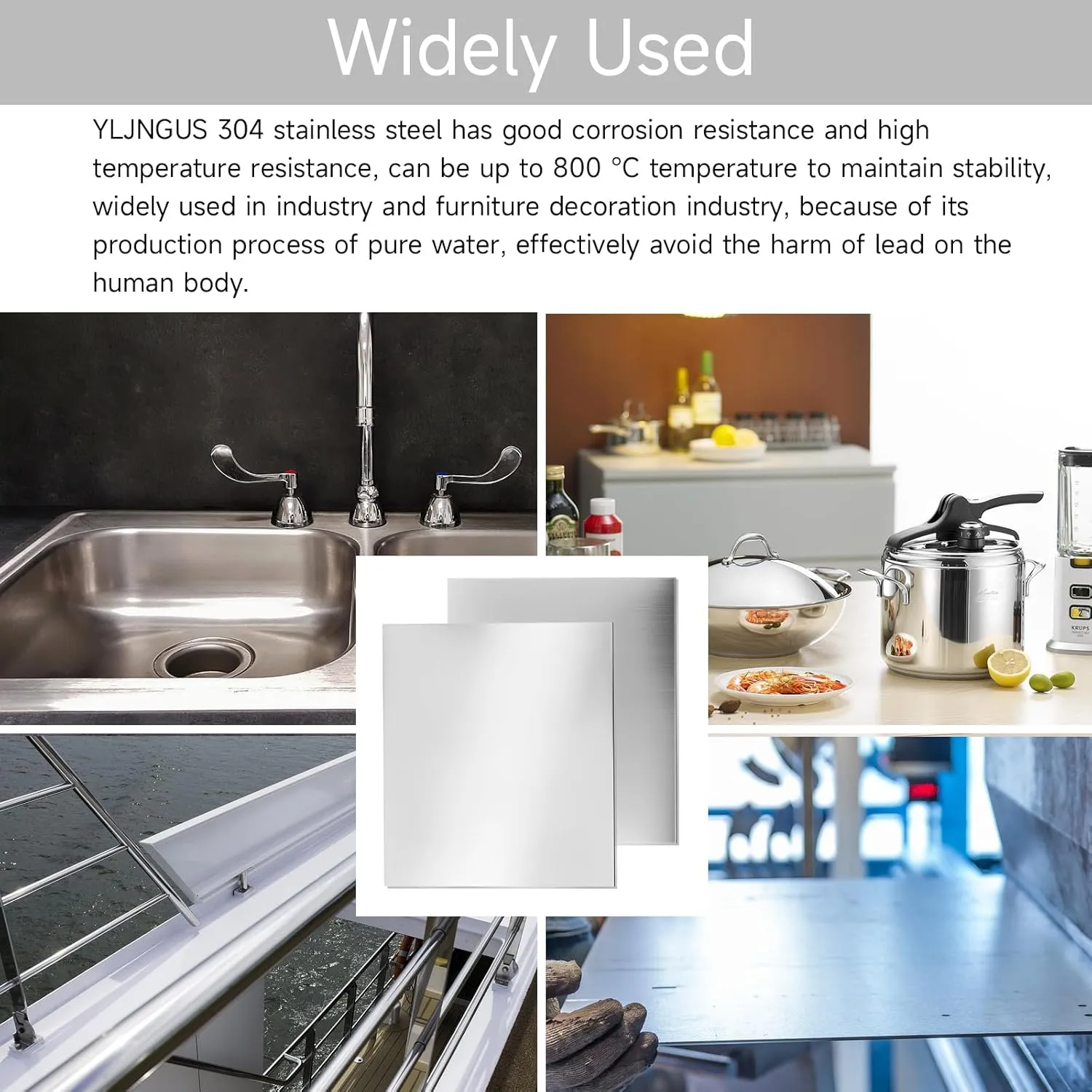 304 Stainless Steel Sheet - 12" X 12" X 1/8" Thin Stainless Steel Plate 1/8 Inch Thickness with Protective Film Metal Sheets Shim Stock Sheets for Kitchen DIY Crafting etc. (305 x 305 x 3 mm)