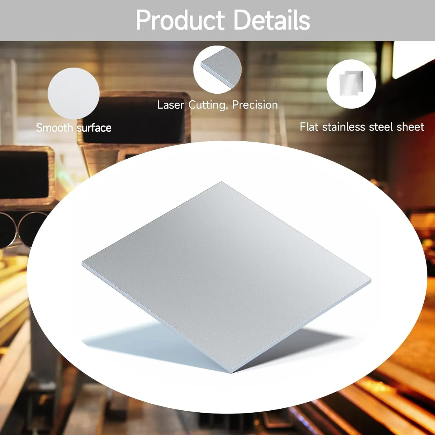 304 Stainless Steel Sheet - 8" X 8" X 1/8" Thin Stainless Steel Plate 1/8 Inch Thickness with Protective Film Metal Sheets Shim Stock Sheets for Kitchen DIY Crafting etc. (203 x 203 x 3 mm)