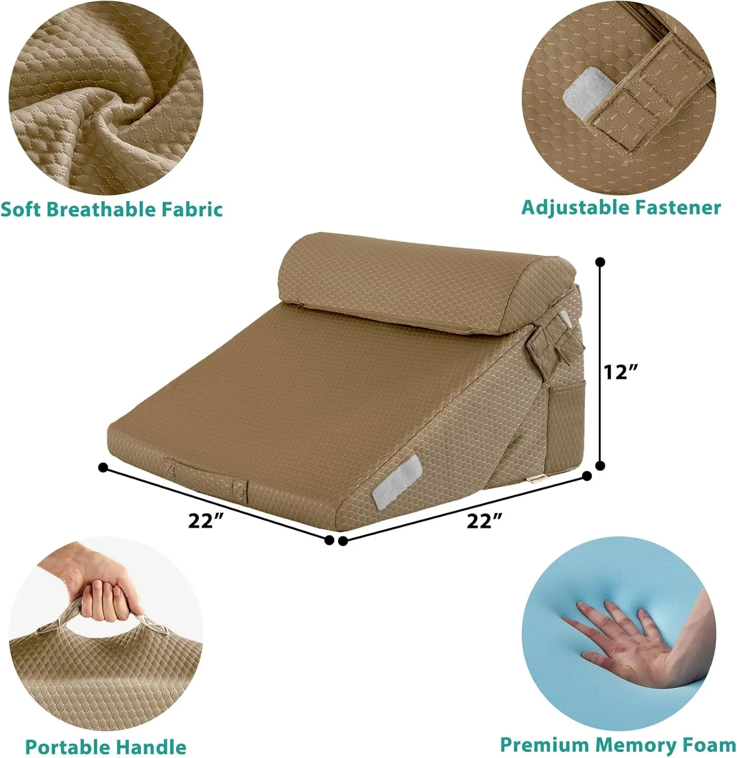 3Pcs Orthopedic Bed Wedge Pillow Set, Foam Wedge Pillow Post Surgery for Back, Leg and Knee Support, Adjustable 9&12 Inch Folding Triangle Pillow for Sleeping, Acid Reflux, Snoring, Brown