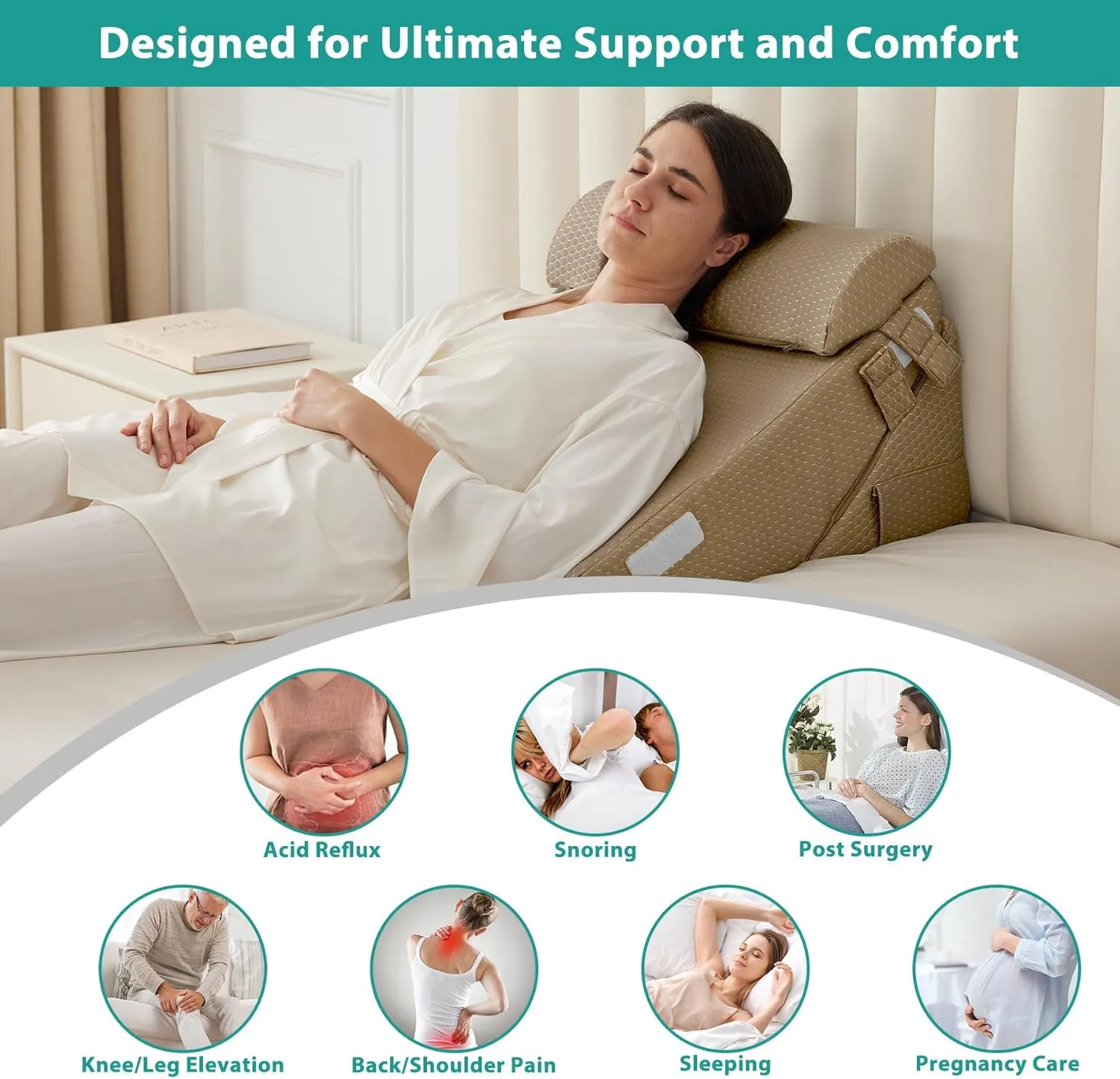 3Pcs Orthopedic Bed Wedge Pillow Set, Foam Wedge Pillow Post Surgery for Back, Leg and Knee Support, Adjustable 9&12 Inch Folding Triangle Pillow for Sleeping, Acid Reflux, Snoring, Brown