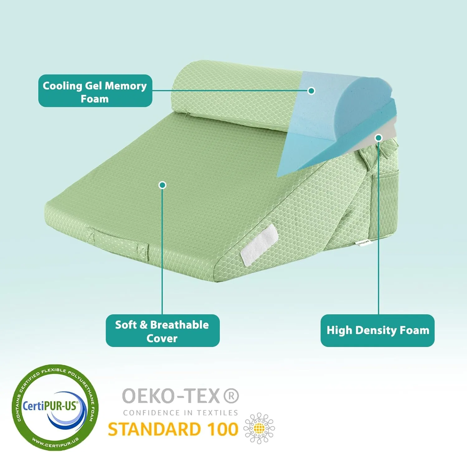 3Pcs Orthopedic Bed Wedge Pillow Set, Foam Wedge Pillow Post Surgery for Back, Leg and Knee Support, Adjustable 9&12 Inch Folding Triangle Pillow for Sleeping, Acid Reflux, Snoring, Green