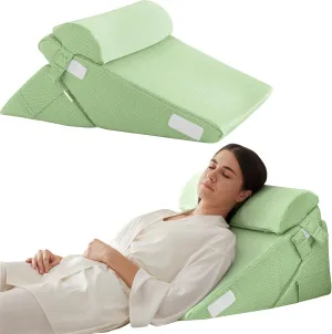 3Pcs Orthopedic Bed Wedge Pillow Set, Foam Wedge Pillow Post Surgery for Back, Leg and Knee Support, Adjustable 9&12 Inch Folding Triangle Pillow for Sleeping, Acid Reflux, Snoring, Green