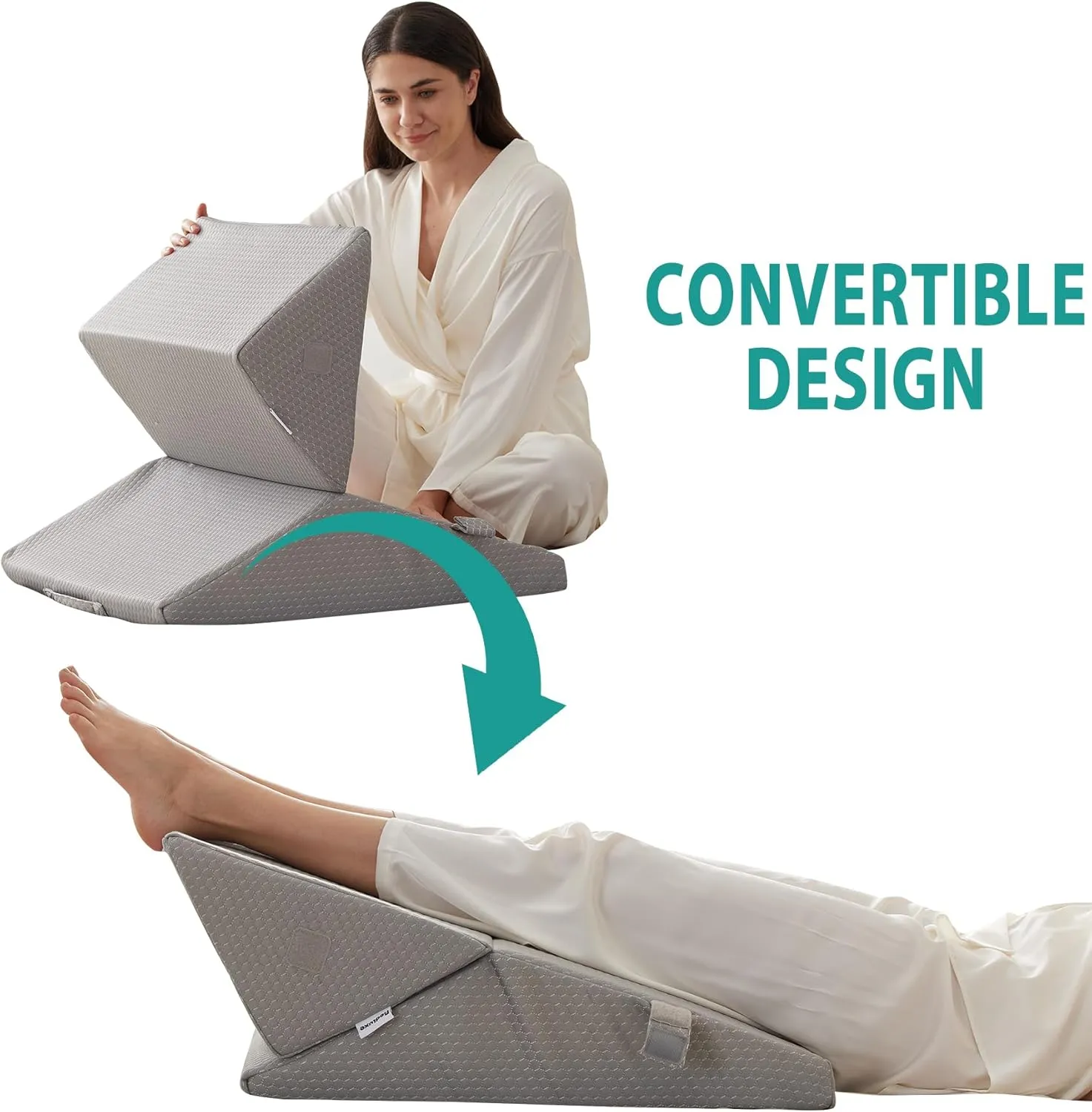 3Pcs Orthopedic Bed Wedge Pillow Set, Foam Wedge Pillow Post Surgery for Back, Leg and Knee Support, Adjustable 9&12 Inch Folding Triangle Pillow for Sleeping, Acid Reflux, Snoring, Grey