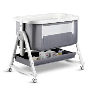 4 in 1 Baby Bassinet, Bassinet Bedside Sleeper with Wheels and Storage Basket, Adjustable 7 Heights Bedside Sleeper with Mosquito Net, Breathable Mesh Rocking Bassinet for Baby/Newborn