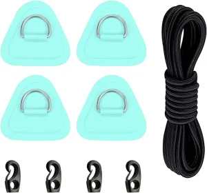 4 Pack Stainless Steel D-Ring Triangle Patch with 2.5m Black Bungee Cord,4Pcs Cord Hooks for PVC Inflatable Boat SUP Kayak Canoe Deck Accessories