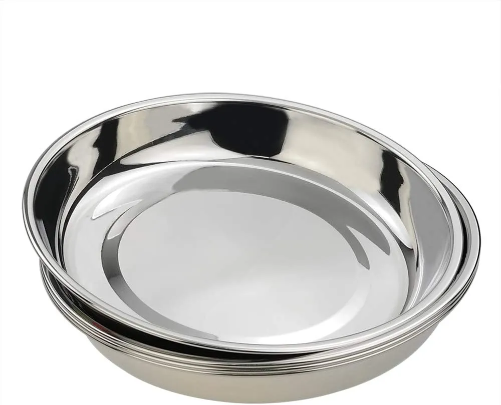 4-Pack Stainless Steel Dinner Plates Dish, Round Plate