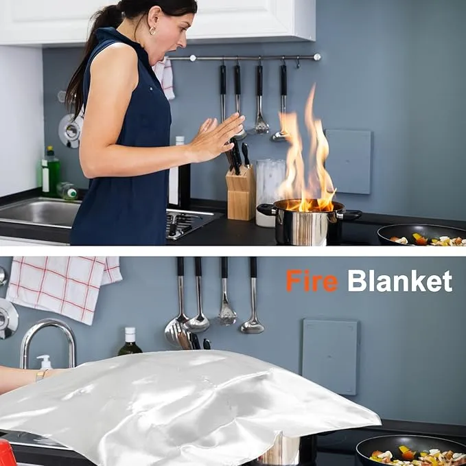 4 Packs Emergency Fire Blankets - 40“x 40” Camping Fire Suppression Blanket for Grill, Fire Pit - Portable Fire Blanket for Kitchen, Apartment, Offices, Warehouse