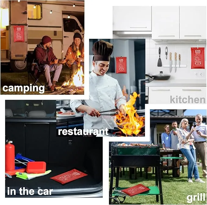 4 Packs Emergency Fire Blankets - 40“x 40” Camping Fire Suppression Blanket for Grill, Fire Pit - Portable Fire Blanket for Kitchen, Apartment, Offices, Warehouse