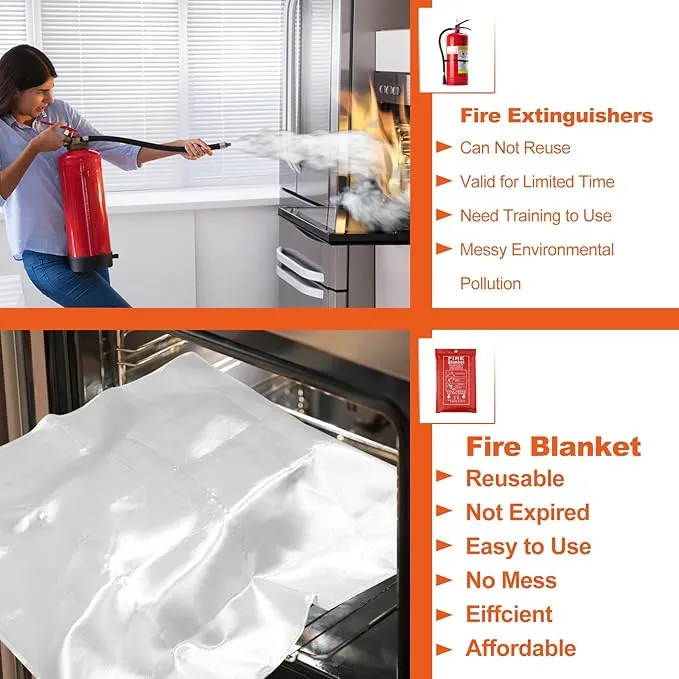 4 Packs Emergency Fire Blankets - 40“x 40” Camping Fire Suppression Blanket for Grill, Fire Pit - Portable Fire Blanket for Kitchen, Apartment, Offices, Warehouse