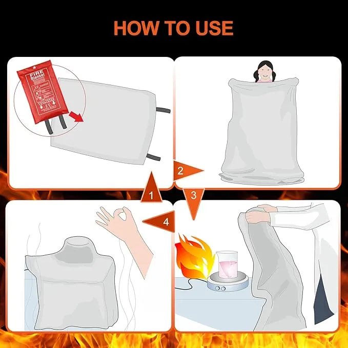 4 Packs Emergency Fire Blankets - 40“x 40” Camping Fire Suppression Blanket for Grill, Fire Pit - Portable Fire Blanket for Kitchen, Apartment, Offices, Warehouse
