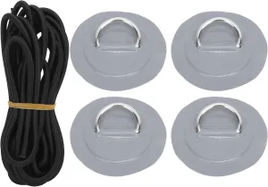4 Pcs D Patch Elastic Rope Set with 3.6m Bungee Cord, Stainless Steel D Pad for Inflatable Boats, Rafts, Dinghies, to Install
