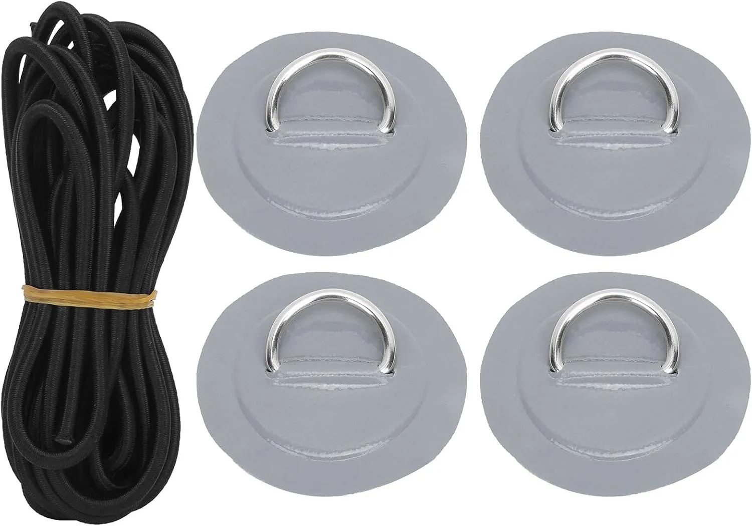 4 Pcs D Patch Elastic Rope Set with 3.6m Bungee Cord, Stainless Steel D Pad for Inflatable Boats, Rafts, Dinghies, to Install