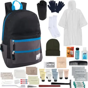 45 Piece Camping Backpack Outdoor Hygiene Kit Essentials, Individually Wrapped Personal Hygiene Kits for Homeless Men, Women