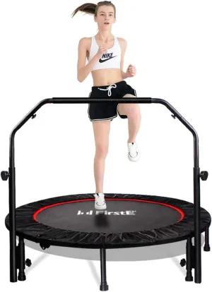 48" Foldable Fitness Trampolines with 4 Level Adjustable Heights Foam Handrail,Jump Trampoline for Kids and Adults Indoor&Outdoor, Max Load 440lbs
