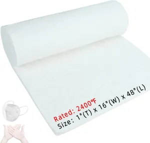 48"x16"x1" (Thick) Ceramic Fiber Blanket Fireproof Insulation Baffle, 2400°F Limit Temperature, High-Temperature Resistance, Used in Wood Stove Baffles, Chimneys, Various Stoves, Forge