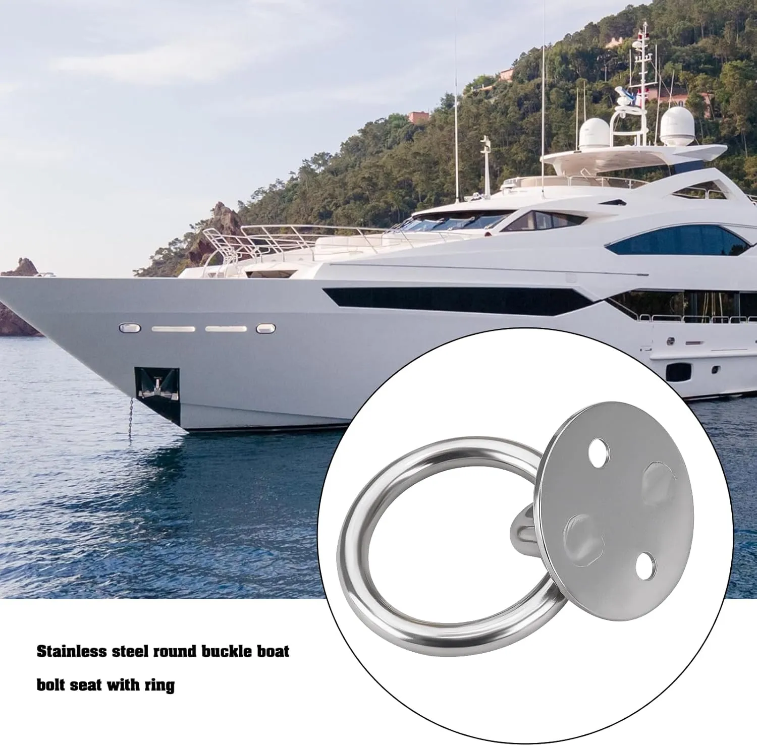 4Set Round Eye Plate Deck Wall Plate Stainless Steel 316 Marine Mooring with Ring for Securing Yachts and Boats Mount Base Hook