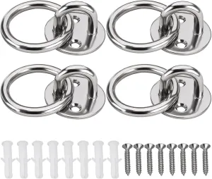 4Set Round Eye Plate Deck Wall Plate Stainless Steel 316 Marine Mooring with Ring for Securing Yachts and Boats Mount Base Hook
