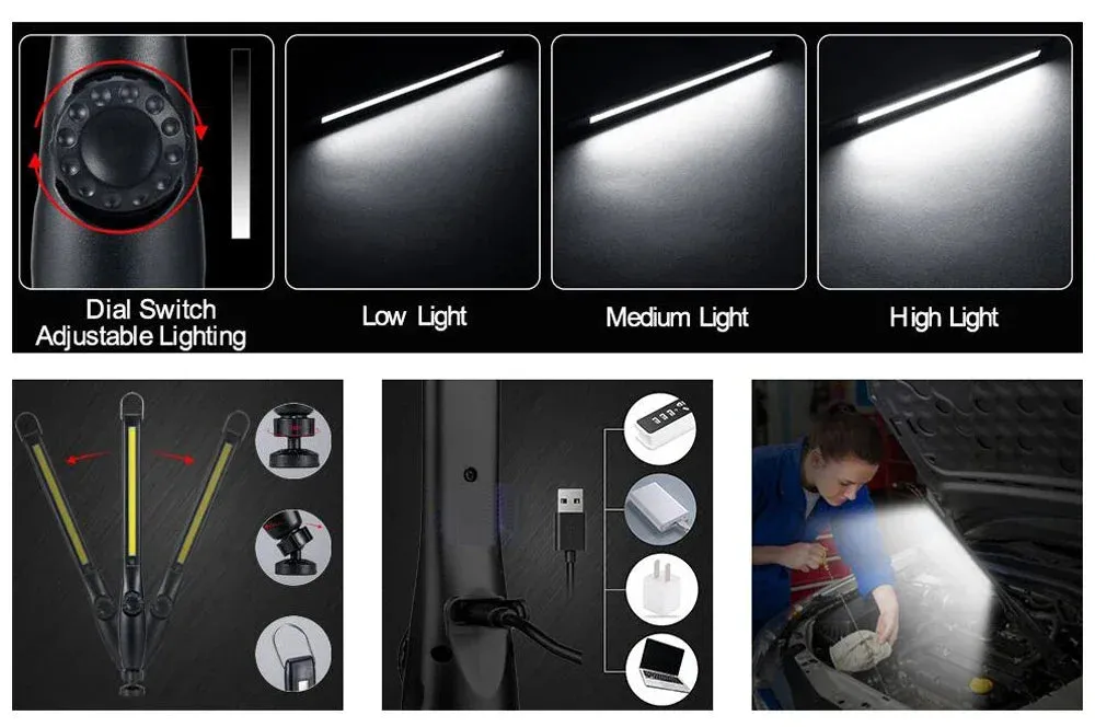 5-Pack COB LED Magnetic Work Light, USB Rechargeable Flashlight Torch, Portable Lantern for Camping & Car Repair