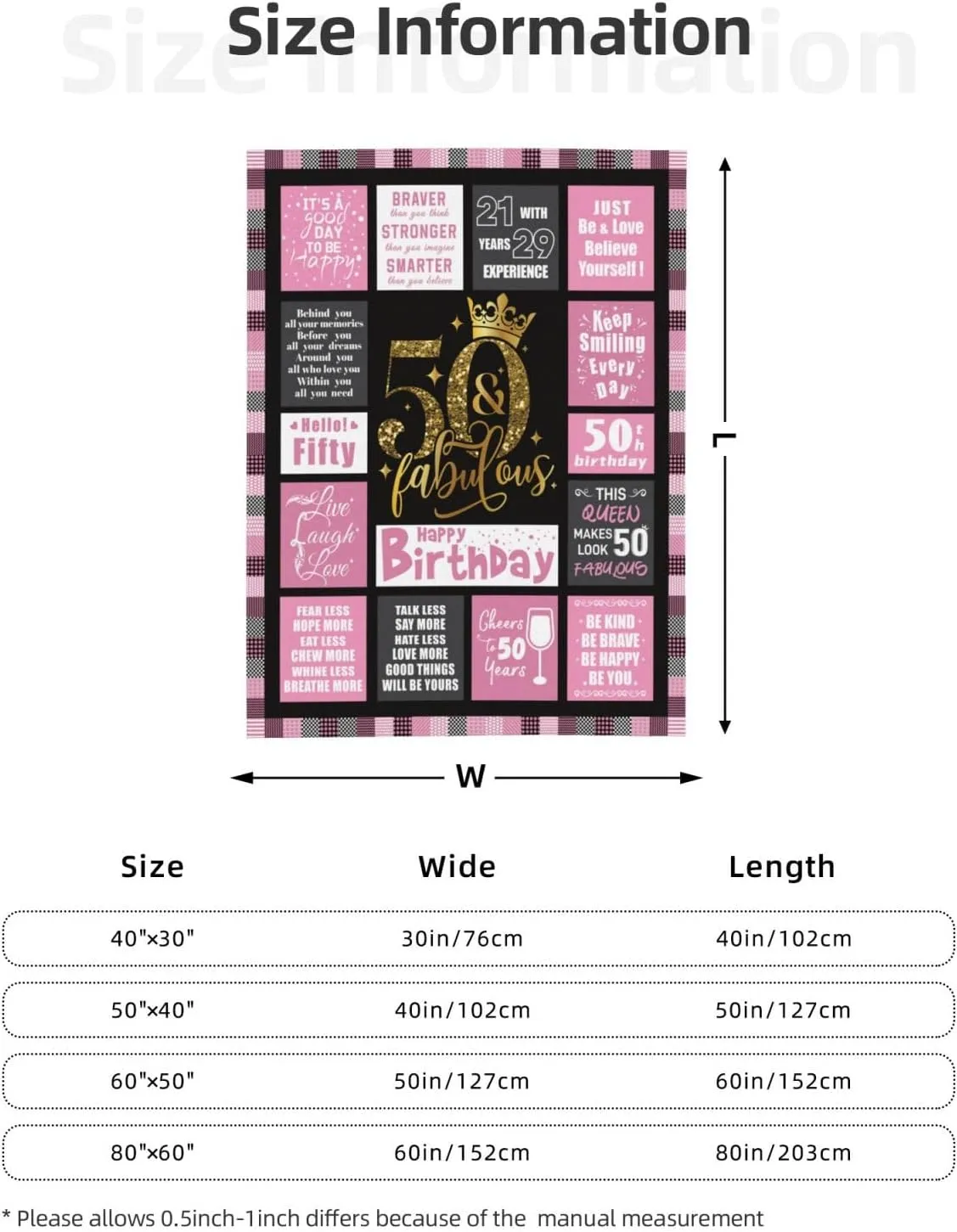 50th Birthday Gifts for Her Women, 1975 50 Year Old Flannel Throw Blanket 60x50 Inches, Mothers Day Christmas Blankets Gifts for Mama Mom Grandma Nana