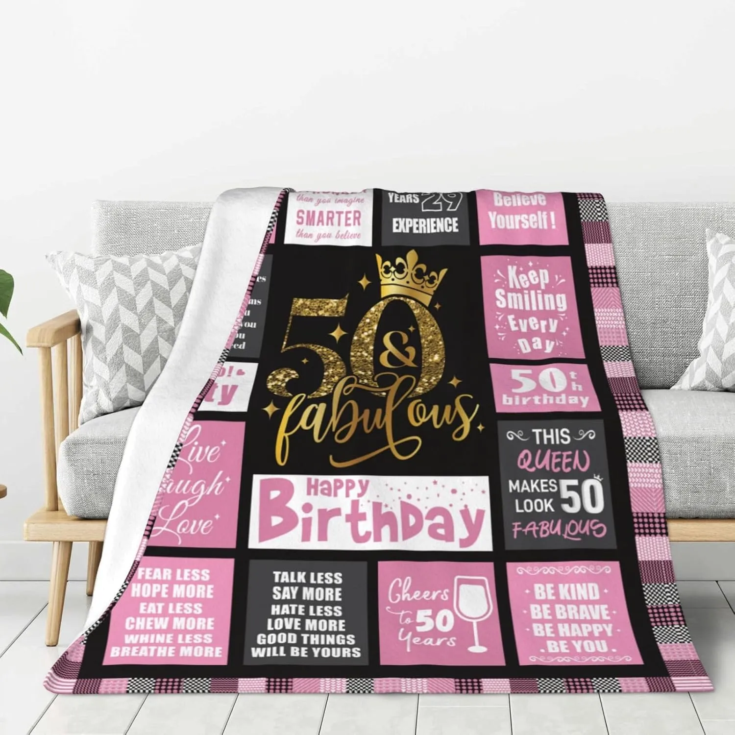 50th Birthday Gifts for Her Women, 1975 50 Year Old Flannel Throw Blanket 60x50 Inches, Mothers Day Christmas Blankets Gifts for Mama Mom Grandma Nana